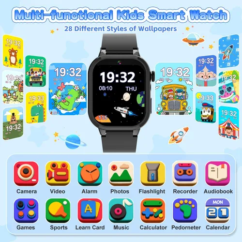 Vista 2 de MOFGDNI Reloj inteligente para niños con 39 juegos, cámara incorporada, grabadora de video, alarma, calculadora, podómetro y varios fondos
