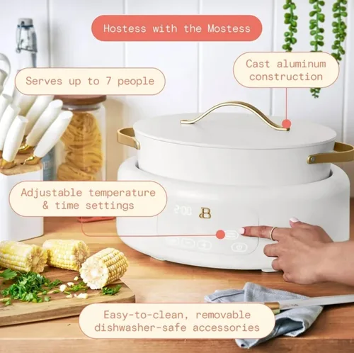 Vista 8 de 10 en 1 6 cuartos de galón eléctrico multi-cocina blanco glaseado por Drew Barrymore