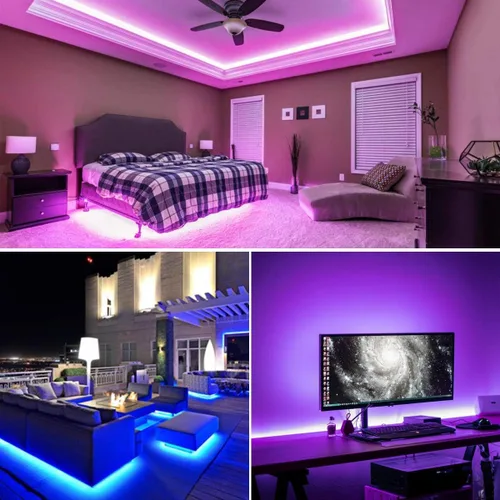 Vista 4 de Tira de luces LED alimentadas por batería, 5050 2M/6.6 pies, tira de luz LED RGB flexible que cambia de color, 60 LED de 5 V alimentada por batería