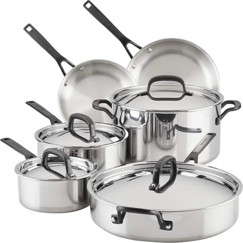 Vista 11 de KitchenAid Sartén para saltear de inducción de acero inoxidable revestido de 5 capas con tapa, 5 cuartos de galón, acero inoxidable pulido