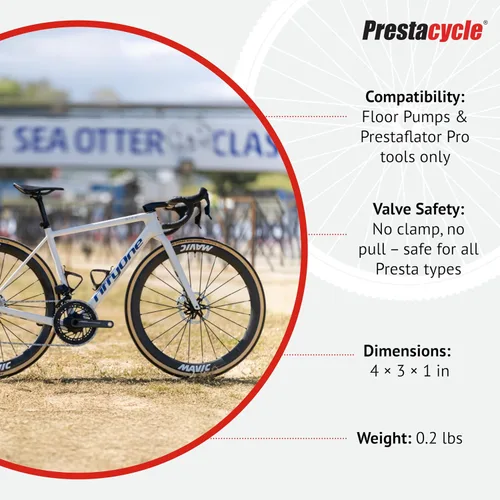 Vista 5 de Prestacycle Pro Presta Head - Cabezal de bomba de neumático de bicicleta con bloqueo automático para válvulas sin cámara y Presta, diseño de acero