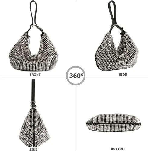 Vista 2 de Sweetovo Bolso cruzado con diamantes de imitación de cristal brillante para mujer 2023 con cadena larga para fiesta, porno y boda, plateado