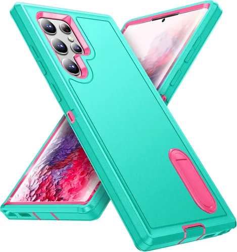 Vista 12 de Funda para Samsung Galaxy S22 Ultra con función atril de 3 capas de grado militar, funda protectora de silicona resistente a prueba de golpes