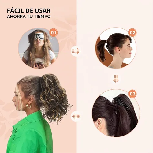 Vista 2 de SEIKEA Highight - Extensión de cola de caballo de 10 pulgadas, corta, gruesa, ondulada, suave, de aspecto natural, clip en una pieza, cola de Marrón