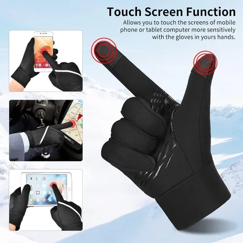 Vista 3 de OOPOR Winter Warm Running Sports Gloves - Cold Weather Ski Outdoor Thermal Bike Black Mittens for Man Woman