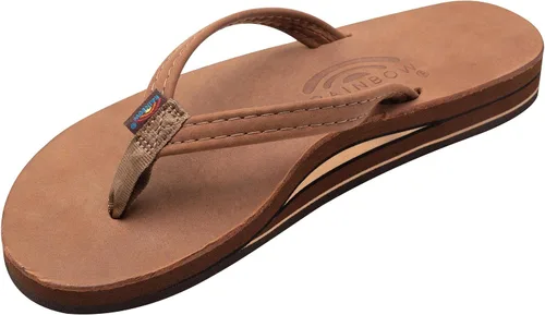Vista 12 de Rainbow Sandals Sandalias de mujer de doble capa, correa estrecha, sandalias de cuero con arco Marrón oscuro