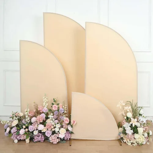 Vista 8 de Efavormart - Juego de 4 fundas de elastano beige para arco de media luna, fundas de telón de fondo Chiara de 2.5 pies a 7 pies para escenarios