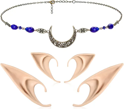 Vista 7 de FRESHME Juego de orejas de elfo con tocados de hada, 2 pares de accesorios suaves para el cabello de orejas y luna, kit de accesorios