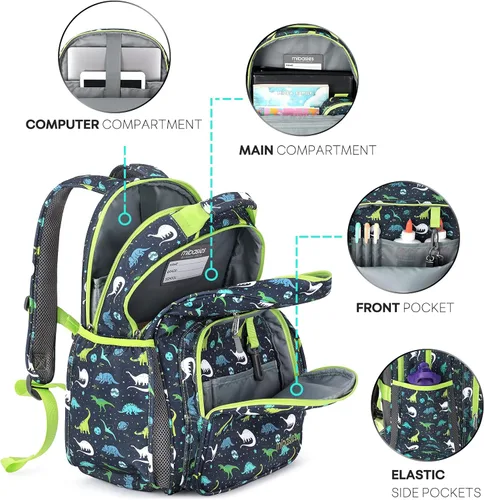 Vista 3 de mibasies Mochila para niñas y niños, ideal para niños y niñas, mochila para preescolar jardín de infantes y primaria, galaxia dinosaurio, Escuela-17L