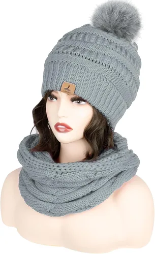 Vista 6 de Winter Hat Scarf Gloves and Ear Warmer, Warm Knit Beanie Hat Touch Screen Gloves Set Winter Gifts Neck Scarves for Women