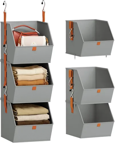 Vista 8 de Homsorout Organizador plegable para armario, sistema de almacenamiento de 3 niveles con ganchos, contenedores de almacenamiento colgantes de tela
