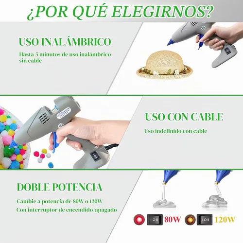 Vista 4 de Pistola de pegamento caliente de tamaño completo, pistolas de pegamento MONVICT de 120 W y 80 W de doble temperatura, gran pistola de pegamento Gris