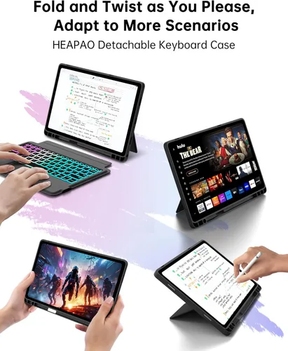 Vista 4 de Funda para teclado Samsung Galaxy Tab A9+ Plus/A11+ Plus de 11 pulgadas: modo DEX de un clic, teclado retroiluminado arcoíris con panel táctil