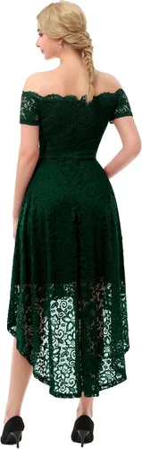 Vista 6 de Dressystar Vestido de Cóctel de Encaje para Mujer Hi-Lo con Hombros Descubiertos para Dama de Honor Vestido de Fiesta Formal Swing