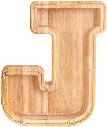 Vista 30 de Alcancía de 26 letras del alfabeto inglés A-Z, alcancía de madera transparente de gran capacidad, caja de ahorro de monedas personalizada
