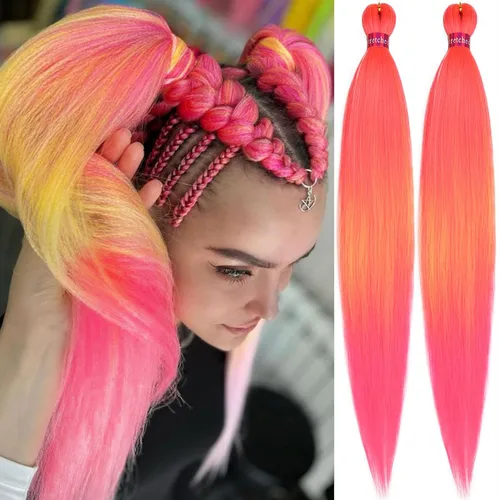 Vista 36 de Cabello trenzado verde con lentejuelas de 26 pulgadas, preestirado, trenzas de textura Yaki, extensiones de cabello pre plumadas, 3 paquetes, fácil