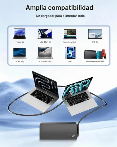 Vista 6 de Cargador universal USB-C para laptop de 100 W compatible con Lenovo, Acer, HP, Dell, MacBook, ASUS, Samsung, Google y más computadoras tipo C