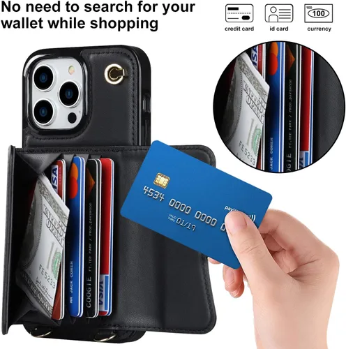 Vista 3 de Funda para iPhone 13 Pro de 6.1 pulgadas, bolso cruzado con correa de hombro, funda protectora de moda para iPhone 13 Pro (negro)