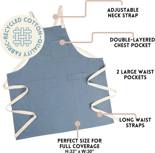 Vista 4 de MEEMA Chef Cross Back Aprons for Women with Pockets for Cooking, Baking