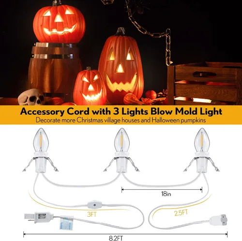 Vista 2 de Meonum Cable accesorio con 3 bombillas LED, cable de luz de molde de soplado de 8.2 pies para interiores con enchufe hembra para calabazas