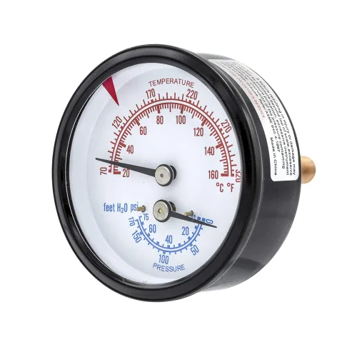 Vista 4 de PIC Gauges TRI-RC-254R1.75-D Tridicador comercial, caja de acero negro, internos de bronce, lente de plástico con indicador rojo, esfera de 2.5