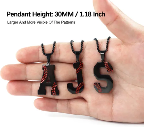 Vista 2 de Collar con inicial de béisbol para niños y hombres, collares de letra A-Z, cadena de acero inoxidable con accesorios, dije deportivo, regalo