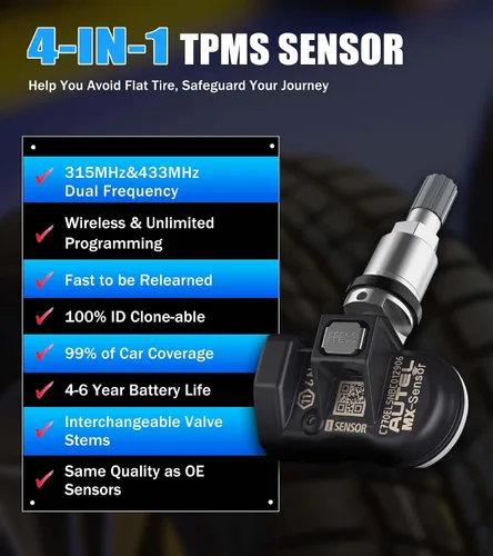 Vista 2 de Autel MaxiTPMS - Paquete de 1 sensor de metal TPMS MX 315MHz 433MHz, sensor universal de neumáticos, funciona con TS408 TS508 TS601 TS608 MK808TS
