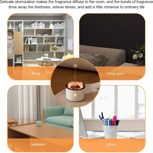 Vista 8 de Difusor de aroma de llama, 2 modos, humidificador portátil de aceite esencial con luz de llama, 2 temporizadores para aliviar el estrés, difusor