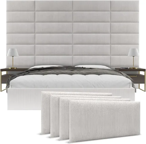 Vista 24 de Vänt - Paneles tapizados de pared, cabeceros de pared tamaño Queen/Full, color beige boucle, juego de 4 paneles