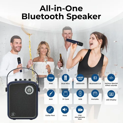 Vista 4 de Amplificador de voz inalámbrico con 2 micrófonos inalámbricos, micrófonos y juego de altavoces, micrófonos para profesores para cantar, máquina