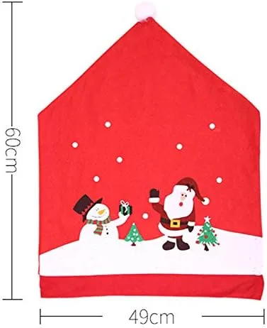 Vista 7 de Ewer Funda para silla con gorro de Papá Noel, 6 fundas de silla de Navidad, decoración no tejida, muñeco de nieve rojo, cubierta trasera para silla