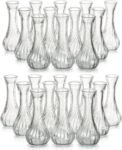 Vista 8 de Hewory Juego de 12 jarrones de cristal pequeños para flores, jarrones transparentes a granel, bonitos jarrones de vidrio para centros de mesa, mini