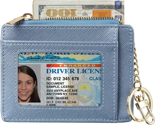 Vista 4 de Sodsay Estuche para tarjetas, cartera delgada con bolsillo frontal, para mujer, sujetatarjetas con llavero