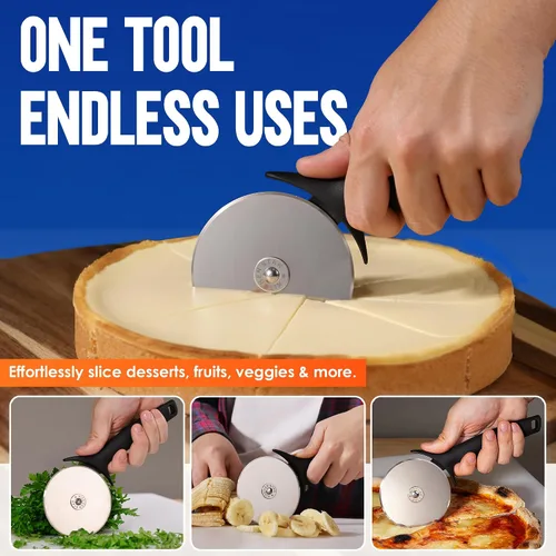 Vista 5 de Cortador de Pizza KitchenStar - Cuchillo de corte de acero inoxidable 304 con hoja súper afilada, mecanismo de eje anti-vacilación, mango ergonómico