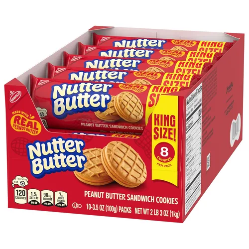Vista 13 de NUTTER BUTTER Galletas Sándwich de Mantequilla de Maní, Tamaño King, 10 Paquetes de Bocadillos de 3.5 oz