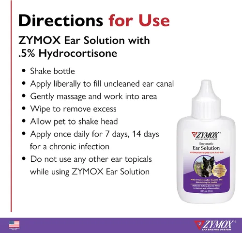 Vista 6 de Solución enzimática para oídos Zymox con hidrocortisona de 0.5%, para perros y gatos, 1.25 onzas