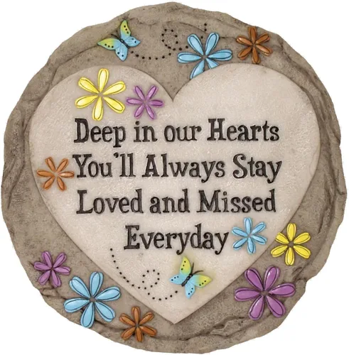 Vista 10 de Spoontiques - Decoración de jardín - Piedra de paso "Siempre en nuestros corazones" - Piedra decorativa para jardín