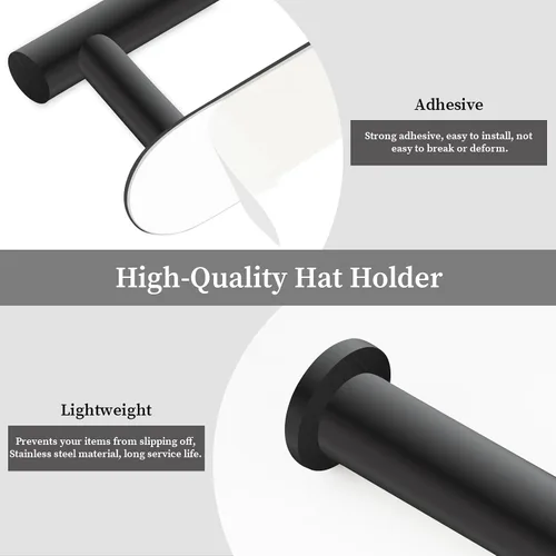 Vista 3 de Eiito Percheros para gorras de béisbol, ganchos adhesivos para sombreros para pared, percha de gorra de béisbol de acero inoxidable (negro)