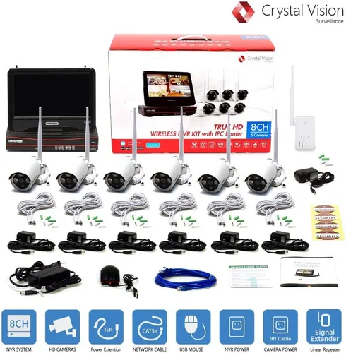 Vista 6 de Crystal Vision CVT9608E-3010W Sistema de vigilancia inalámbrico True HD todo en uno NVR CCTV con disco duro de 2 TB, monitor y enrutador integrados