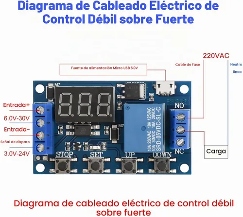 Vista 3 de 2 unids 5V Micro USB temporizador relé DC 6-30V ciclo programable retardo temporizador módulo interruptor con pantalla LED digital