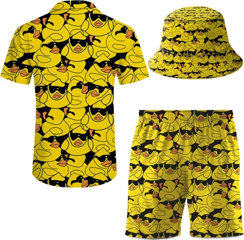 Vista 3 de ifamawlea Conjunto de 2 piezas para hombre, camisa hawaiana, pantalones cortos, camisa con botones y pantalones cortos con sombreros de pescador