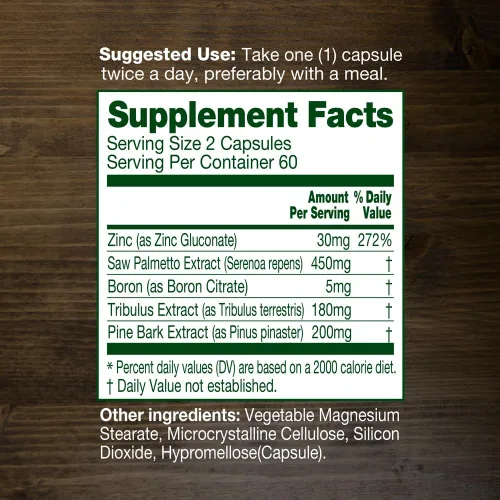 Vista 7 de Apoyo urinario y próstata para hombres – Complejo de palma enana americana 5 en 1 con zinc, tribulo, boro, corteza de pino – 120 cápsulas vegetales