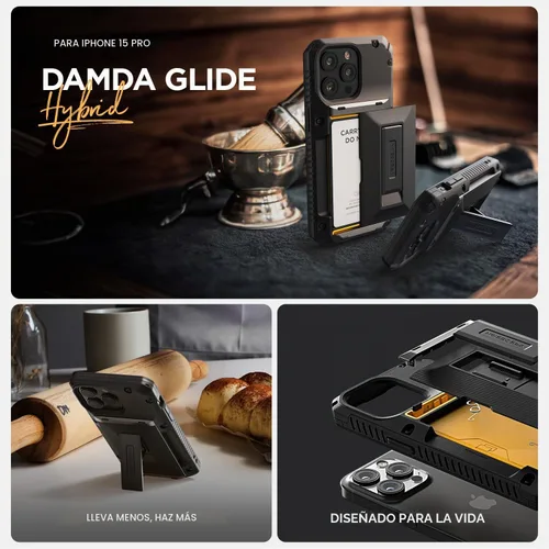Vista 6 de VRS DESIGN Damda Glide - Funda híbrida para iPhone 15 Pro (2023), funda funcional y resistente con función atril compatible con iPhone 15 Pro