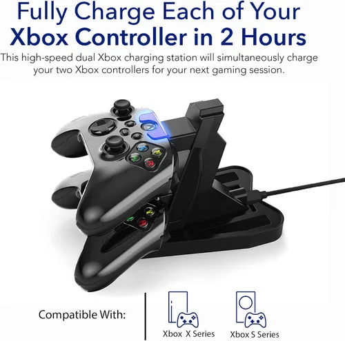 Vista 4 de Charging Dock Stations Dual Xbox Charging Station with USB Cable and LED Indicator Xbox one Controller Charger Compatible with One S, One X Fast