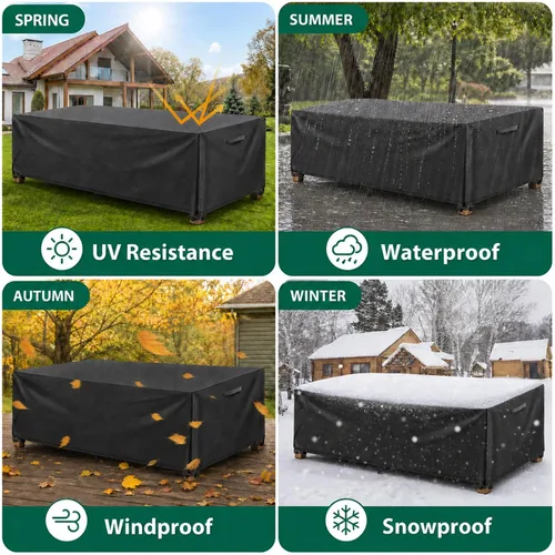 Vista 6 de GARPROVM Fundas rectangulares impermeables para muebles de patio al aire libre, juego de fundas rectangulares con material 600D mejorado, 4 hebillas