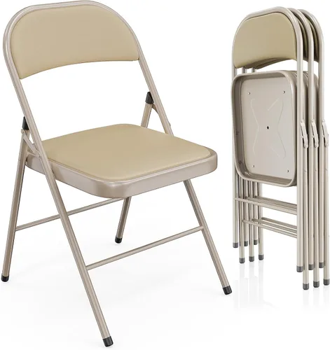 Vista 15 de VINGLI Paquete de 4 sillas plegables con asientos acolchados, marco de metal con asiento y respaldo de piel sintética, capacidad de 350 libras, Negro
