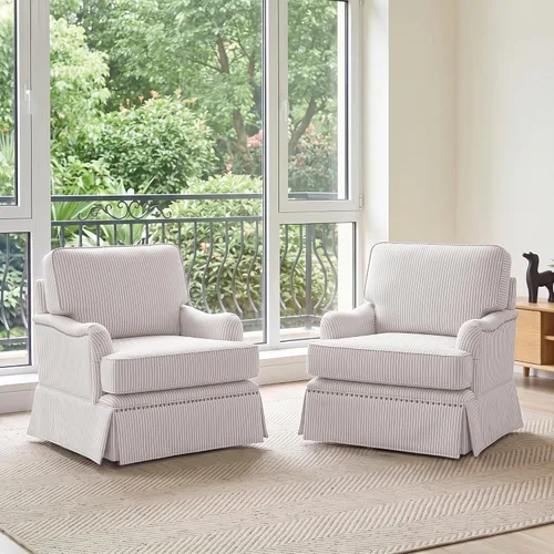 Vista 54 de Silla decorativa giratoria con otomana de almacenamiento, gris a rayas