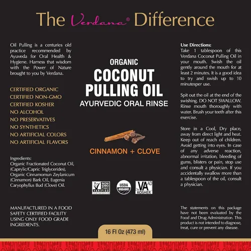Vista 6 de Verdana Enjuague bucal con aceite orgánico – 16 onzas de canela y clavo – Enjuague de aceite de coco orgánico USDA para dientes y encías – Enjuague