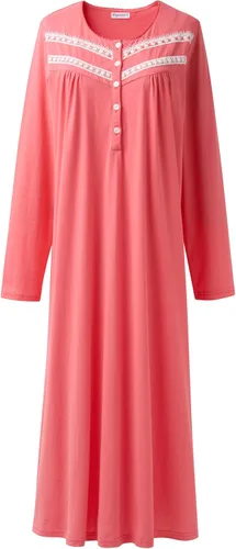 Vista 14 de Keyocean Camisones para mujer, de algodón suave, cómodo, ligero, de manga larga, vestidos de noche para mujer Azul