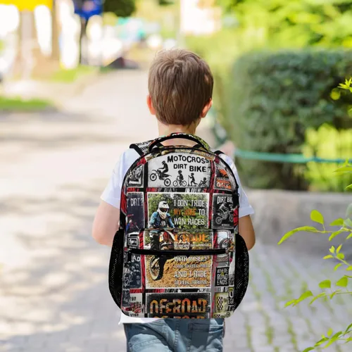 Vista 6 de Nerxy Mochila de motocicleta para niños y niñas, bolsa de regalo de bicicleta de regreso a clases, bolsa de libros de motocross, Moto, Mochilas